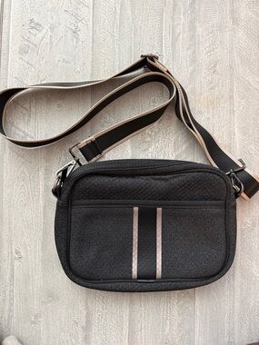 HAUTE SHORE Black Crossbody Bag with Accent Stripes
